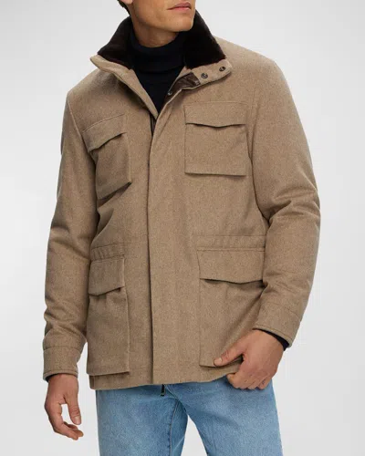 Gorski Men's Fabric Jacket With Lamb Shearling Collar In Light Brown