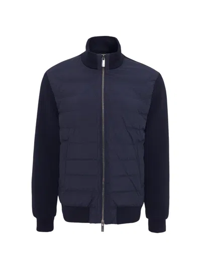 Gorski Men's Knit Bomber Jacket With Quilted Down In Blue