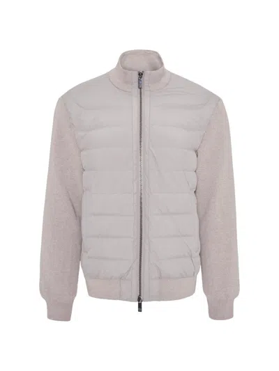 Gorski Men's Knit Bomber Jacket With Quilted Down In White