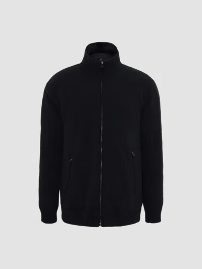 Gorski Men's Knit Jacket With Detachable Select Shearling Lamb Collar In Black