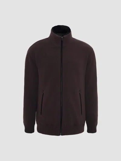 Gorski Men's Knit Jacket With Detachable Select Shearling Lamb Collar In Brown