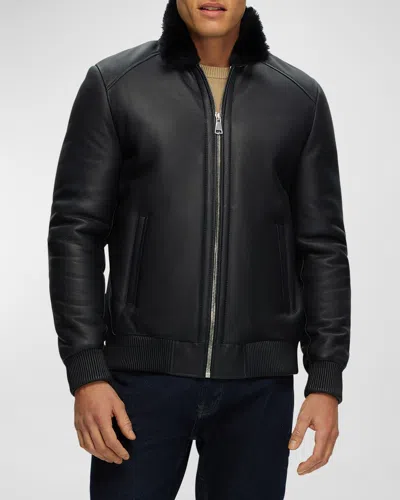 Gorski Men's Lamb Shearling Bomber Jacket In Dark Blue