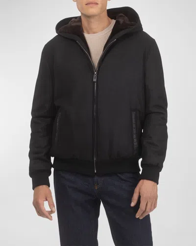 Gorski Men's Loro Piana Wool-cashmere Jacket With Select Shearling Lamb Lining In Black/brown