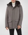 Gorski Men's Loro Piana Wool-cashmere Parka With Lamb Shearling Collar And Detachable Hood In Taupe/brown
