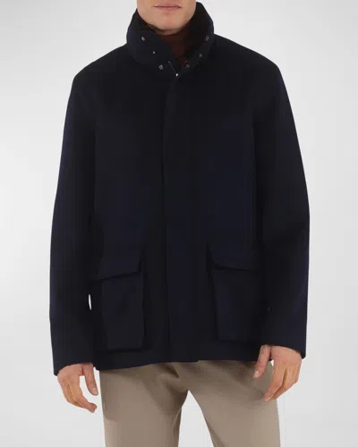 Gorski Men's Loro Piana Wool Jacket With Detachable Lamb Shearling Collar In Navy/black