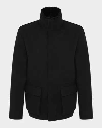 Gorski Men's Loro Piana Wool Jacket With Detachable Merino Shearling Lamb Collar In Black