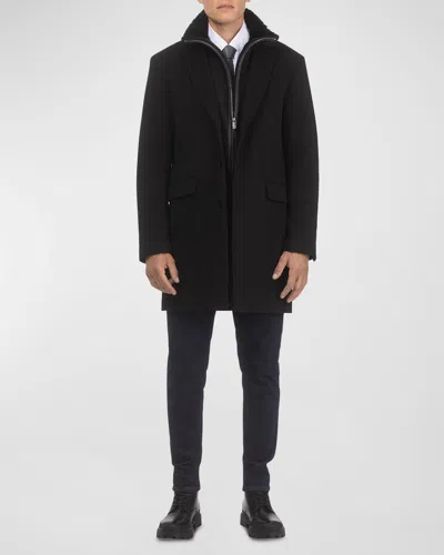 Gorski Men's Loro Wool Short Coat With Merino Shearling Lamb Trim In Black Pattern