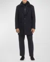 Gorski Men's Loro Wool Short Coat With Merino Shearling Lamb Trim In Navy Pattern