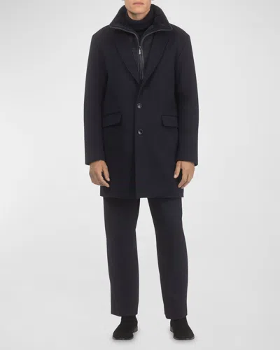 Gorski Men's Loro Wool Short Coat With Merino Shearling Lamb Trim In Navy Pattern