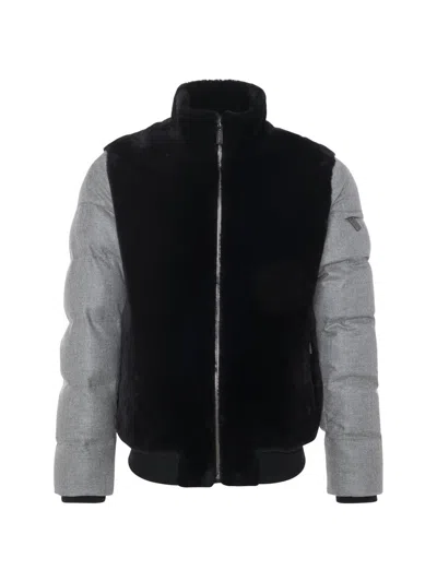 Gorski Men's Merino Shearling Lamb Bomber Jacket With Wool In Black