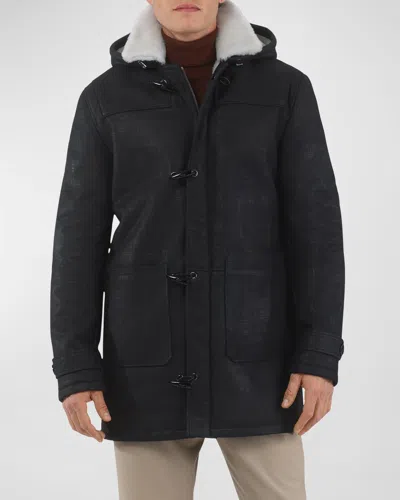 Gorski Men's Merino Shearling Lamb Parka In Black Patten/white