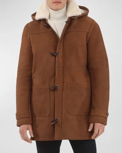 Gorski Men's Merino Shearling Lamb Parka In Cognac Pattern/white
