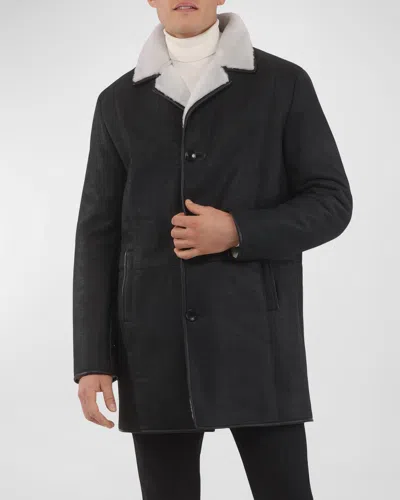 Gorski Men's Merino Shearling Lamb Stroller Coat In Black Pattern/white