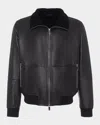 Gorski Men's Shearling Lamb Bomber Jacket In Black