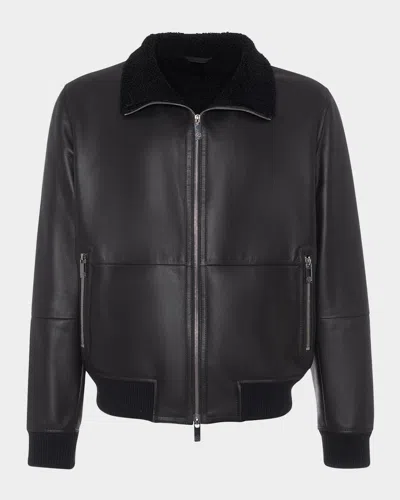 Gorski Men's Shearling Lamb Bomber Jacket In Black