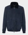 Gorski Men's Suede Jacket With Select Shearling Lamb Lining In Blue