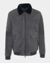 Gorski Men's Suede Jacket With Select Shearling Lamb Lining In Gray