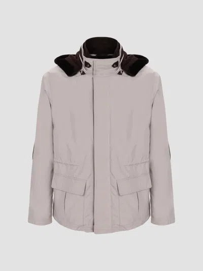 Gorski Men's Water Repellent Parka Jacket With Select Shearling Lamb Trim In Neutral