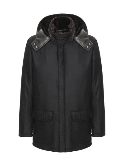 Gorski Men's Wool And Cashmere Blend Parka With Shearling Lining In Animal Print