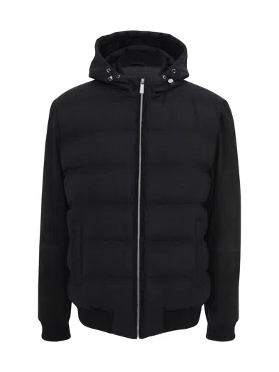 Gorski Men's Wool Parka With Select Nubuck Sleeves In Black