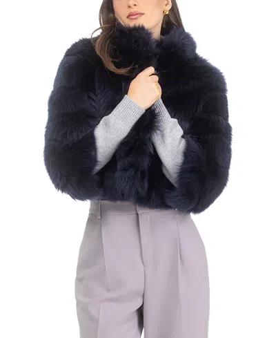 Gorski Merinillo Shearling Lamb Bolero With Cropped Sleeves In Blue