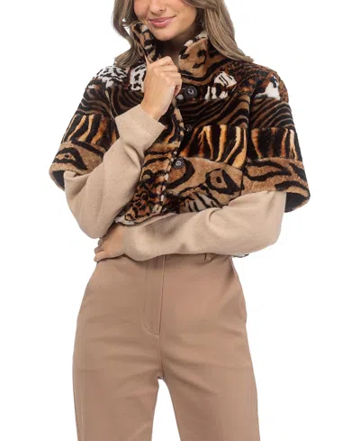 Gorski Merino Shearling Bolero With Cropped Sleeves In Multi