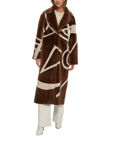 Gorski Merino Shearling Coat With Intarsia In Brown