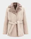 Gorski Merino Shearling Lamb Belted Jacket With Whipstitch Trim In Gold