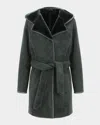Gorski Merino Shearling Lamb Belted Parka With Embroidered Trim In Green