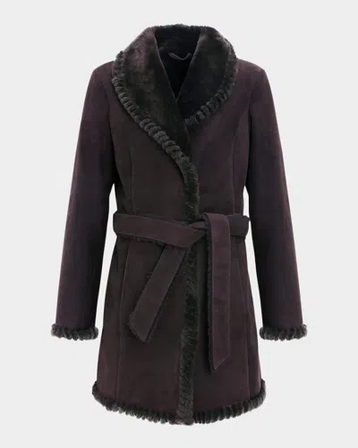 Gorski Merino Shearling Lamb Belted Stroller With Whipstitch Trim In Brown