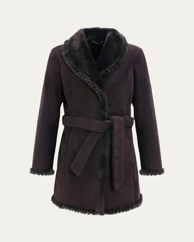 Gorski Merino Shearling Lamb Belted Stroller With Whipstitch Trim In Animal Print