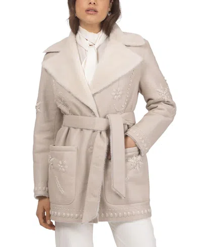 Gorski Merino Shearling Lamb Jacket With Embroidery And Belt In Neutral