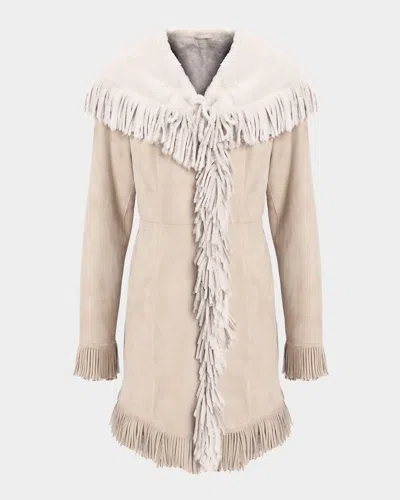 Gorski Merino Shearling Lamb Parka With Fringes In Gold