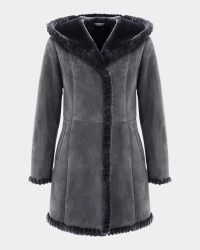 Gorski Merino Shearling Lamb Parka With Whipstitch Trim In Gray