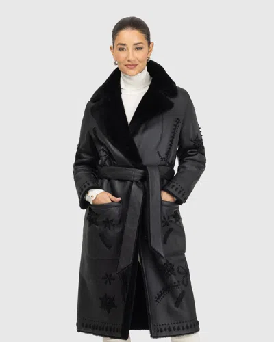 Gorski Merino Shearling Lamb Short Coat With Embroidery, Belt In Black