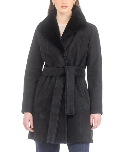 Gorski Merino Shearling Lamb Stroller With Belt In Black