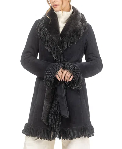 Gorski Merino Shearling Lamb Stroller With Fringes In Gray