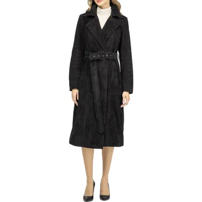 Gorski Metis Suede Belted Trench Long Coat In Black