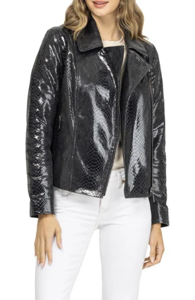 Gorski Metis Suede Pythn Printed Moto Zip Jacket In Black