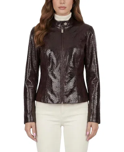 Gorski Genuine Metis Suede Pythn Printed Zip Jacket In Burgundy