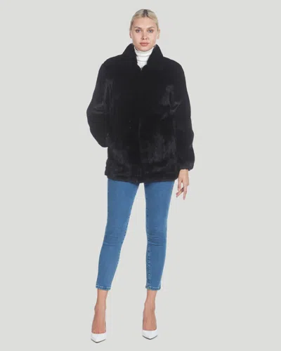 Gorski Mink Bomber Zip Jacket Reversible To Black Leather In Multi
