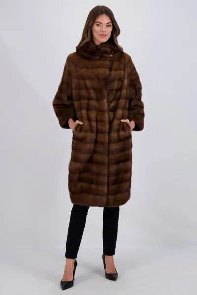 Gorski Mink Short Coat With Sable Collar In Brown