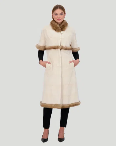 Gorski Mink Short Coat With Sable Trim, Short Sleeves In Beige