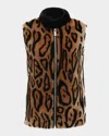 Gorski Ocelot-print Shearling Lamb Zip Vest With Loro Piana Wool Back In Animal Print