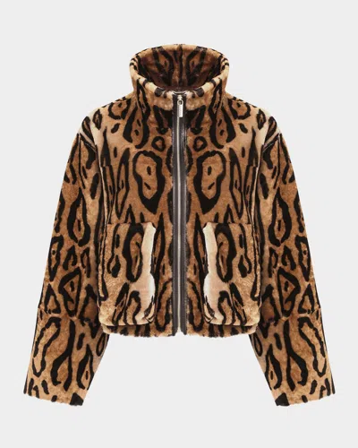 Gorski Ocelot-print Shearling Lamb Zip Jacket In Brown