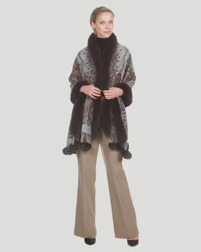 Gorski Paisley Print Cashmere Stole With Fox Trim In Multi