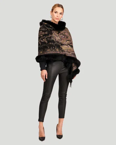 Gorski Printed Cashmere Stole With Fox Tape Top And Bottom In Black
