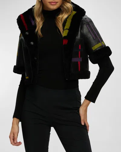 Gorski Reversible Abstract Shearling Lamb Bolero Jacket In Black Intarsia