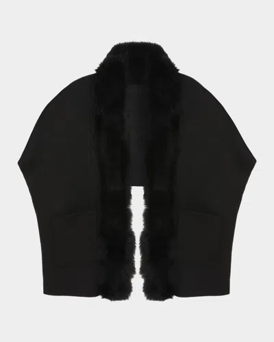 Gorski Reversible Cashmere & Wool Shawl With Merinillo Shearling Trim In Gray