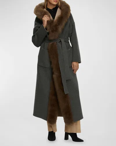 Gorski Reversible Cashmere Wrap Parka Jacket With Cashmere Goat Shearling Trim In Beige/gray